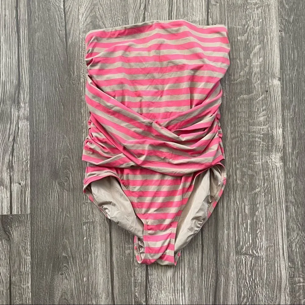 DKNY Barbie Strapless Stripes Criss Cross Front One Piece Swimsuit - Picture 3 of 7
